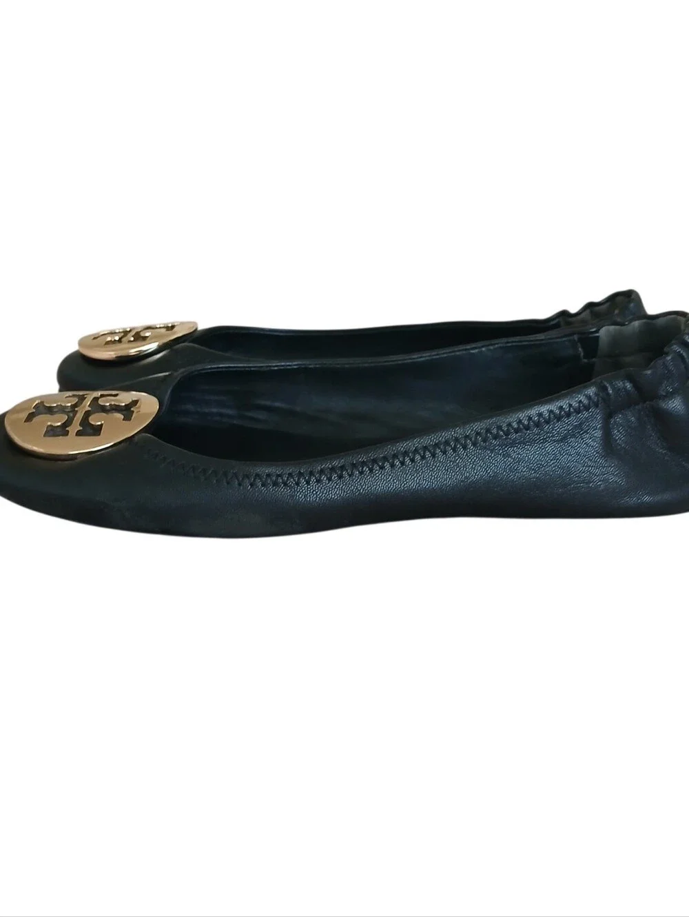 TORY BURCH Minnie Signature Logo Travel Ballet Flats Women's 7.5 Stretch Black